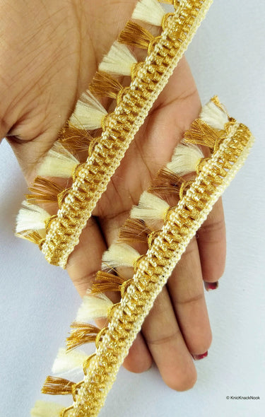 Beige / Green / Fuchsia Pink And Gold Tassels Trim Lace, Fringe Trim, Bohemian Trim
